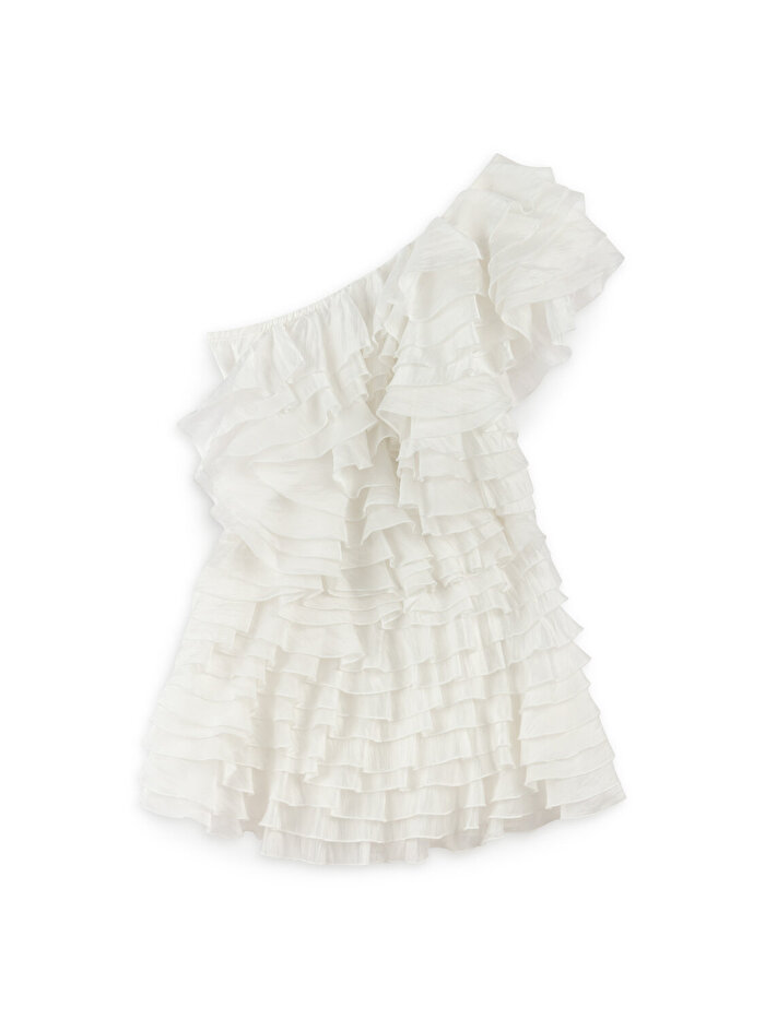 Nocturne Katlı Fırfır Detaylı Mini Elbise