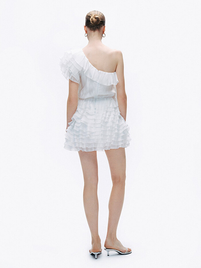 Nocturne Katlı Fırfır Detaylı Mini Elbise