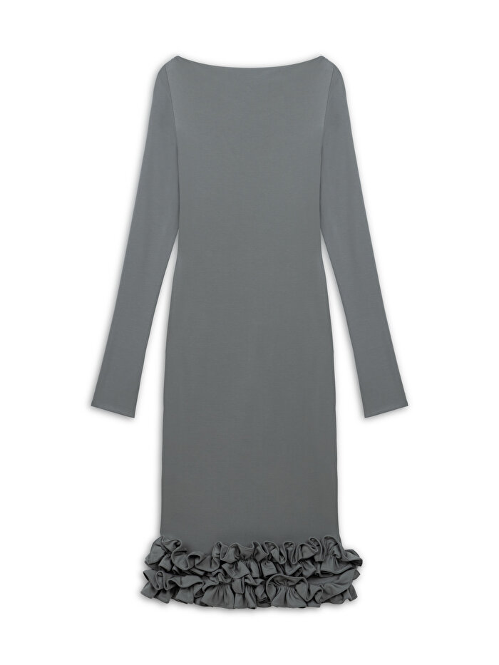 Nocturne Fırfır Detaylı Jarse Midi Elbise