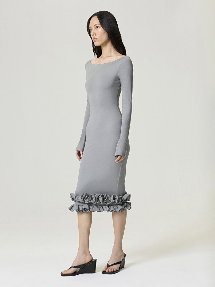 Nocturne Fırfır Detaylı Jarse Midi Elbise