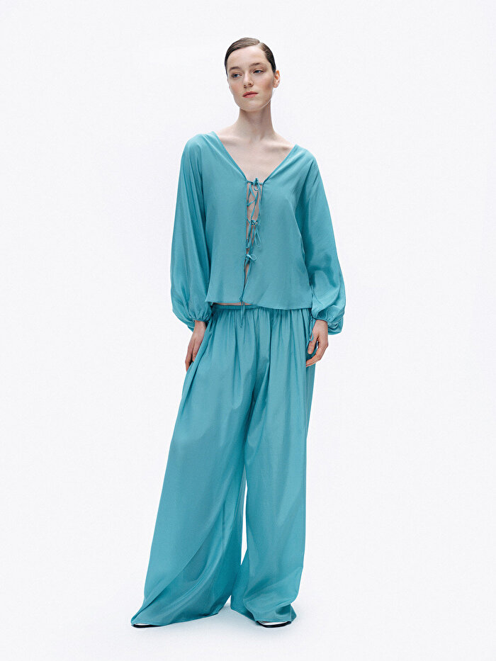 Nocturne Dökümlü Geniş Paça Pantolon