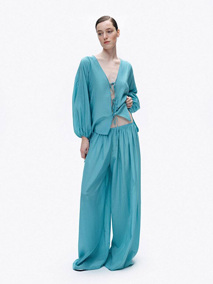 Nocturne Dökümlü Geniş Paça Pantolon