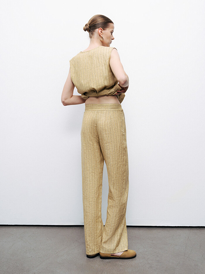 Nocturne Çizgili Keten Pantolon