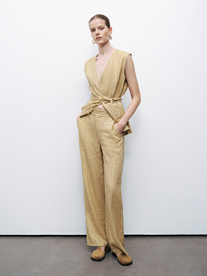 Nocturne Çizgili Keten Pantolon