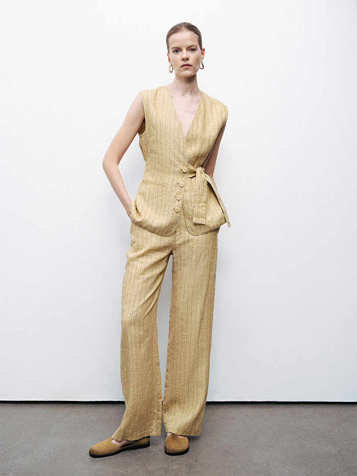 Nocturne Çizgili Keten Pantolon