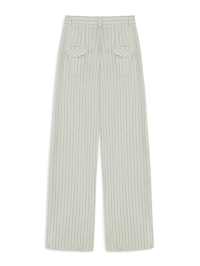 Nocturne Çizgili Yüksek Bel Keten Pantolon