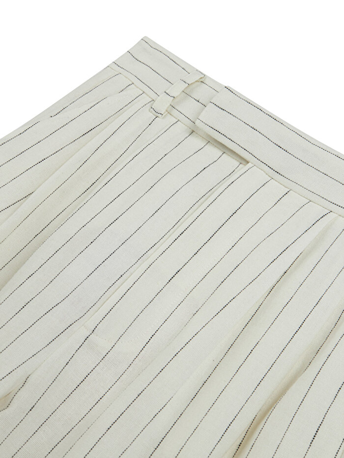 Nocturne Çizgili Yüksek Bel Keten Pantolon