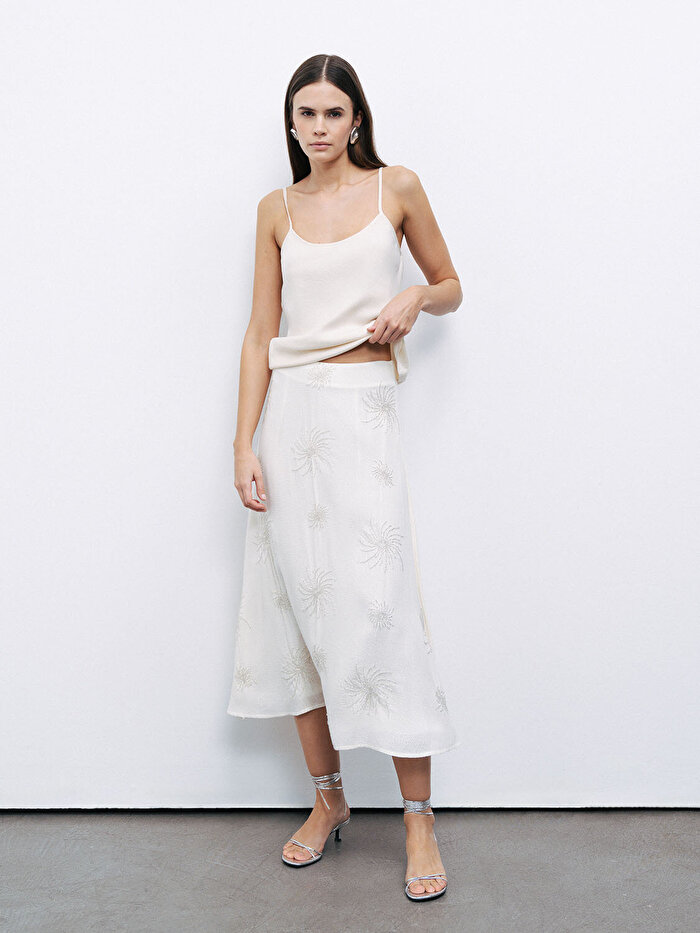 Nocturne Boncuk Brodeli Midi Etek