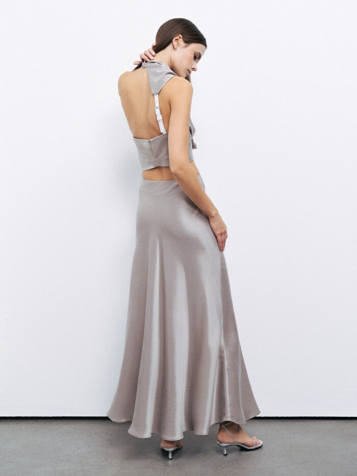 Nocturne Saten Görünümlü Midi Etek