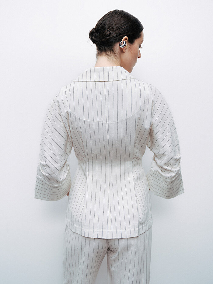 Nocturne Çizgili Keten Ceket