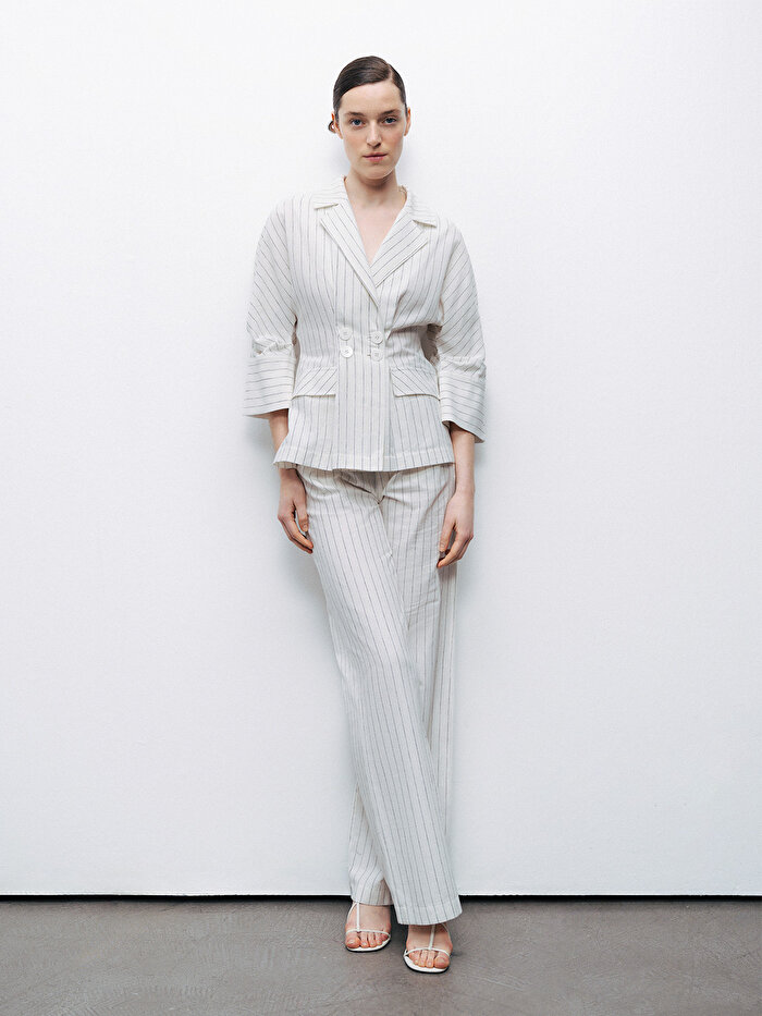 Nocturne Çizgili Keten Ceket