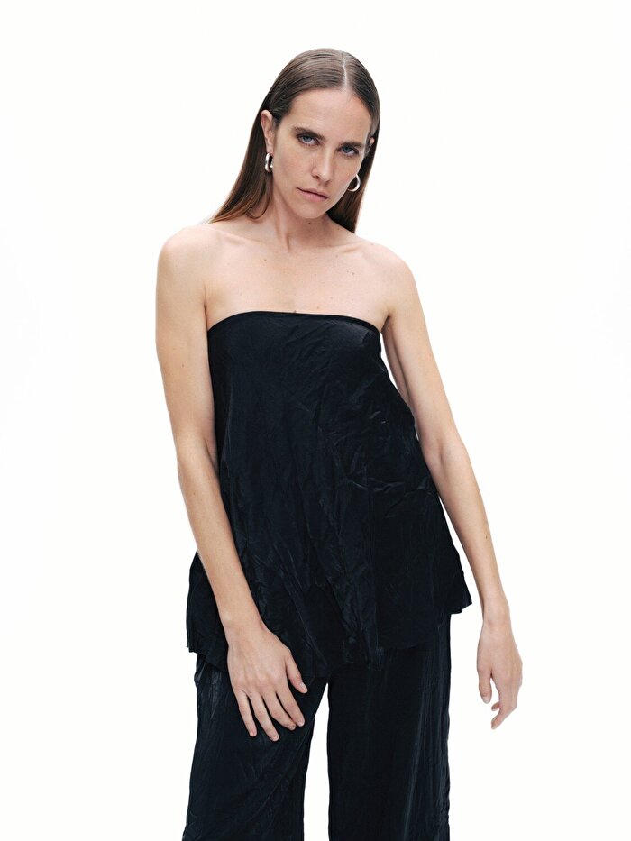 Nocturne Kırışık Görünümlü Straplez Bluz