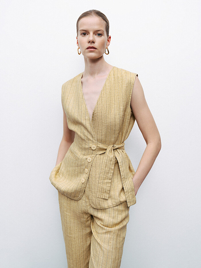 Nocturne Bağlama Detaylı Keten Yelek