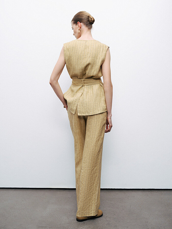 Nocturne Bağlama Detaylı Keten Yelek