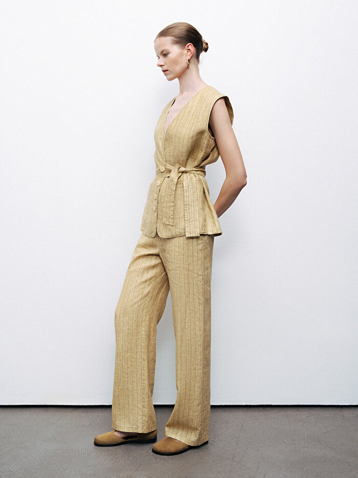 Nocturne Bağlama Detaylı Keten Yelek