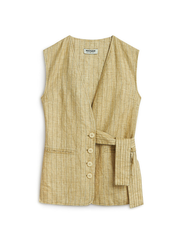 Nocturne Bağlama Detaylı Keten Yelek