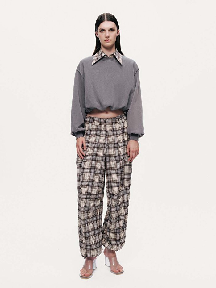 Nocturne Ekose Gömlek Detaylı Sweatshirt