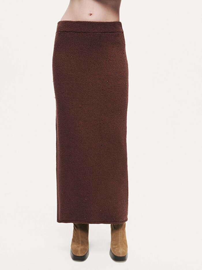 Nocturne Taş Detaylı Triko Maxi Etek