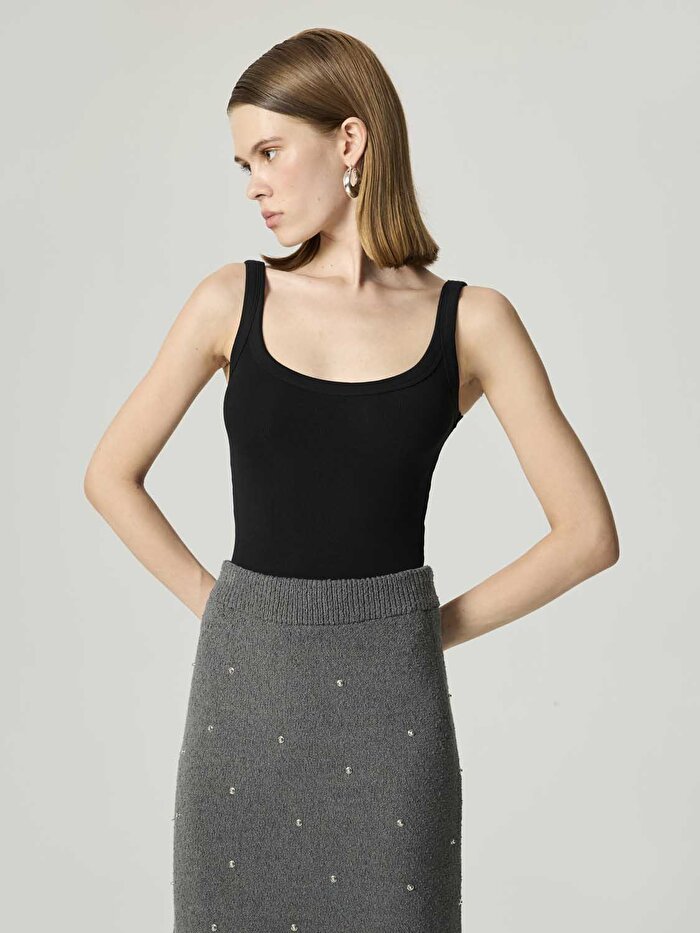 Nocturne Taş Detaylı Triko Maxi Etek