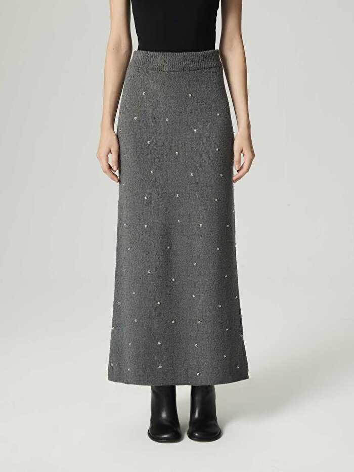 Nocturne Taş Detaylı Triko Maxi Etek