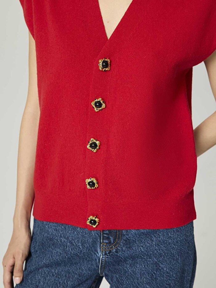 Nocturne Düğme Aksesuarlı Triko Yelek