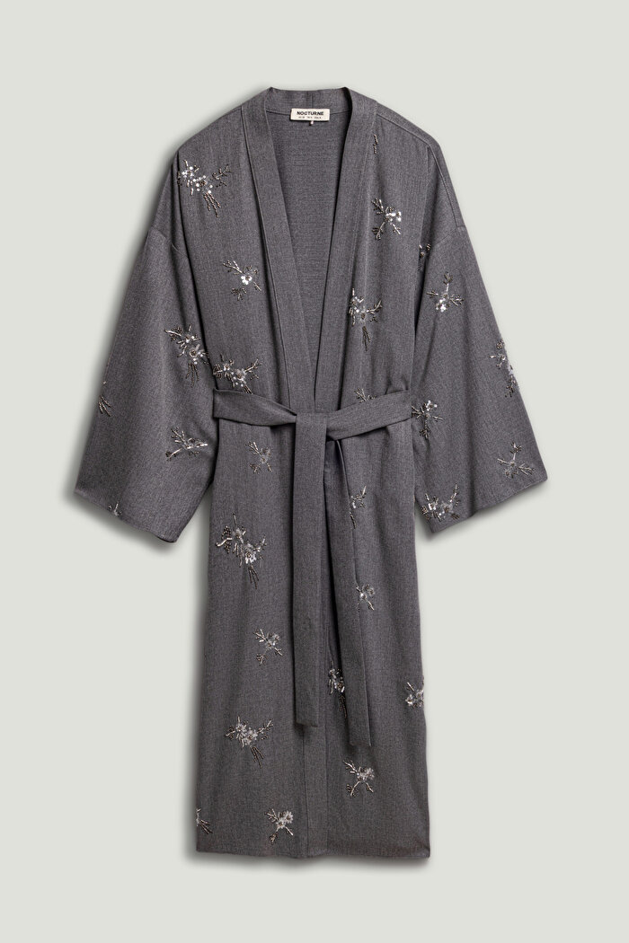 Nocturne Boncuk Brodeli Kuşaklı Maxi Kimono