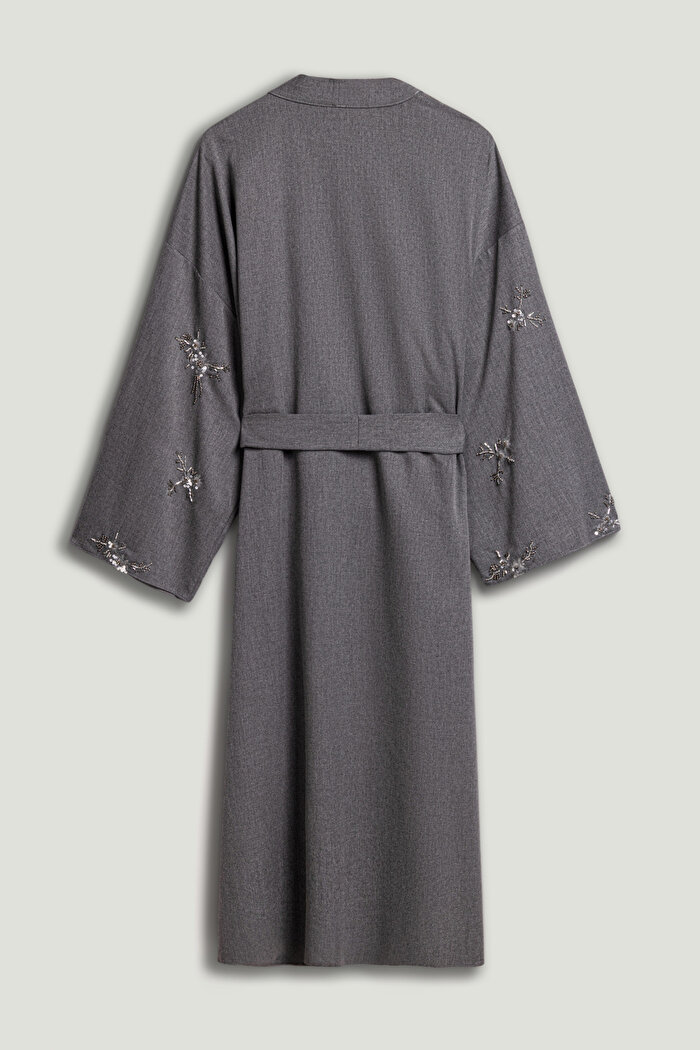 Nocturne Boncuk Brodeli Kuşaklı Maxi Kimono