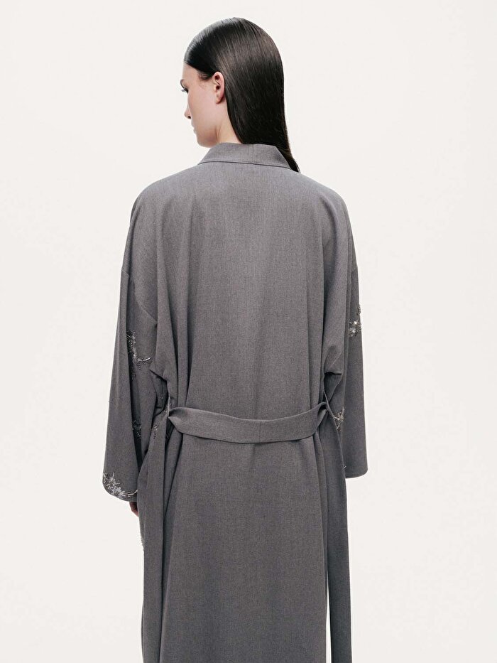 Nocturne Boncuk Brodeli Kuşaklı Maxi Kimono
