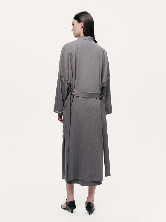 Nocturne Boncuk Brodeli Kuşaklı Maxi Kimono