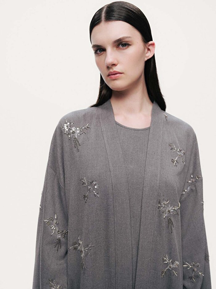 Nocturne Boncuk Brodeli Kuşaklı Maxi Kimono