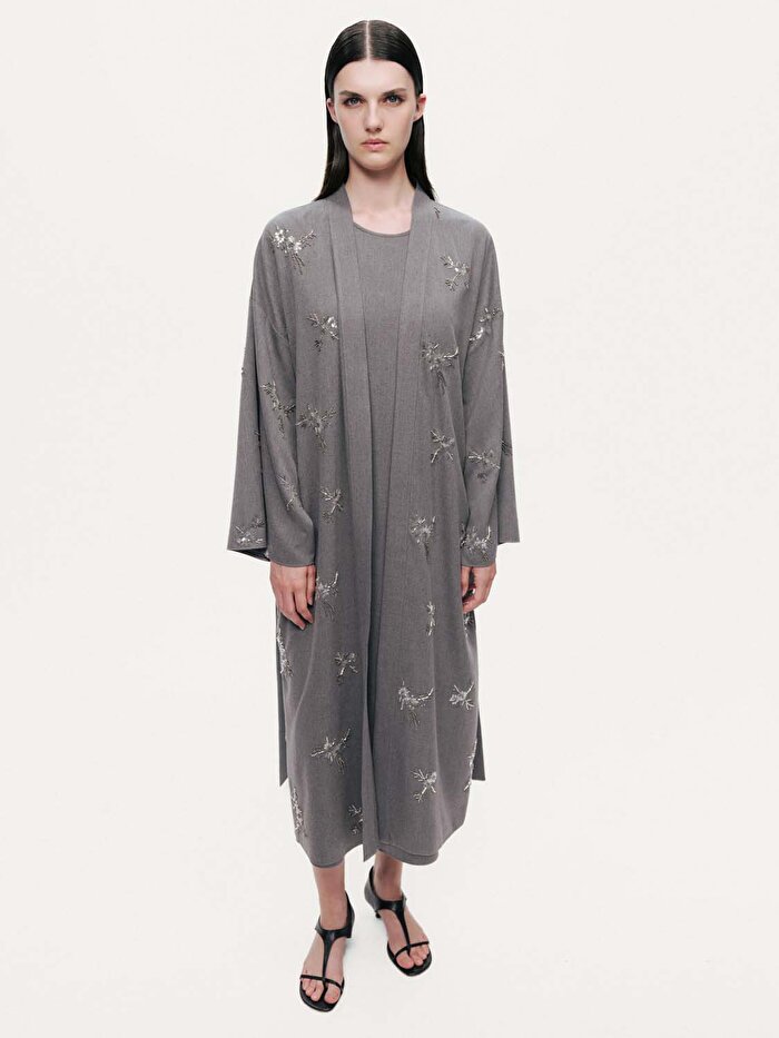 Nocturne Boncuk Brodeli Kuşaklı Maxi Kimono