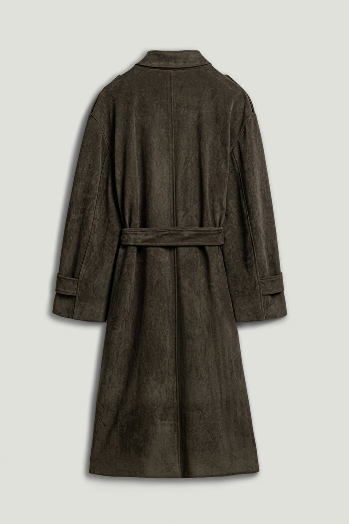 Nocturne Kemerli Süet Maxi Trençkot