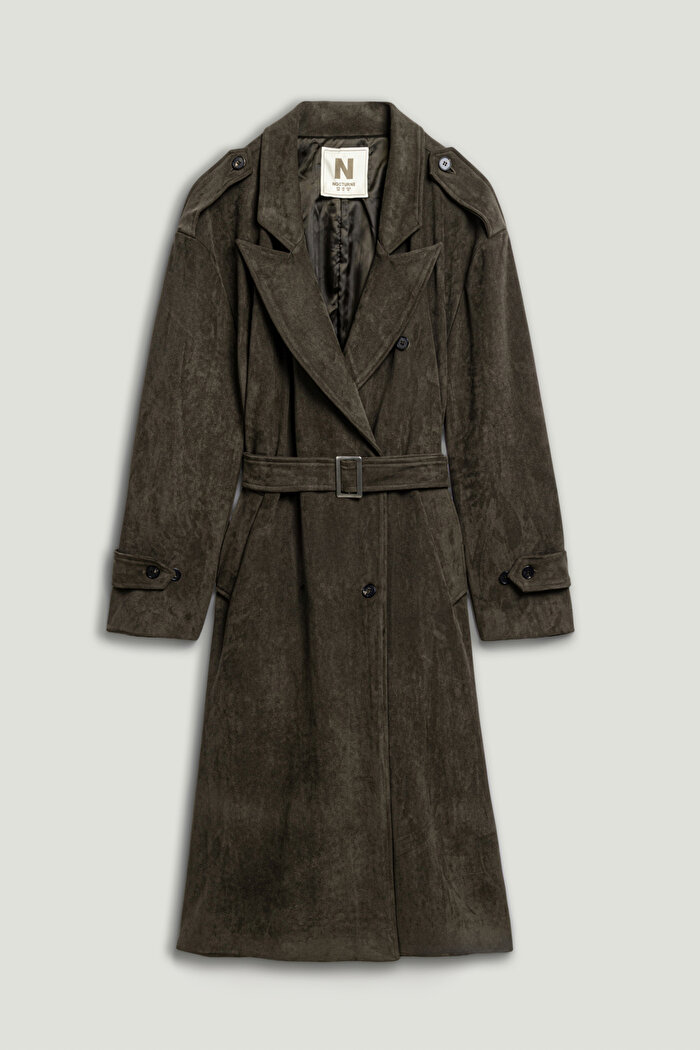 Nocturne Kemerli Süet Maxi Trençkot