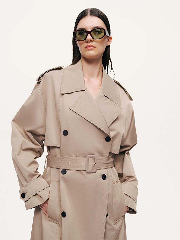 Nocturne Kemerli Maxi Trençkot