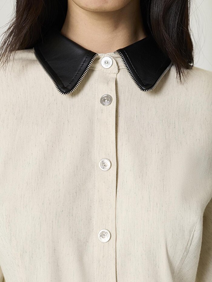 Nocturne Deri ve Fermuar Detaylı Gömlek