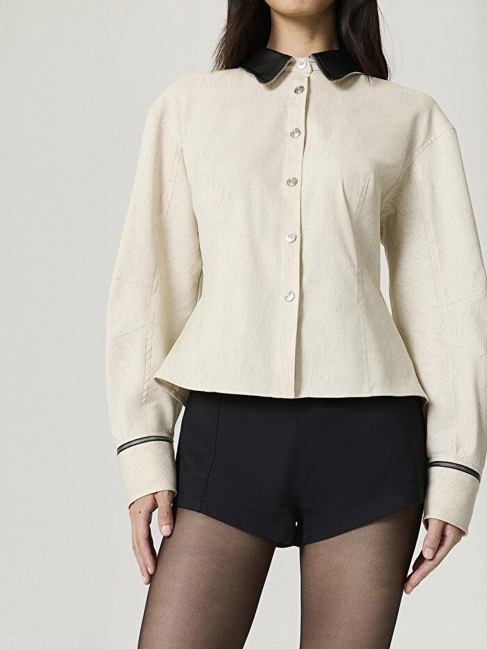 Nocturne Deri ve Fermuar Detaylı Gömlek