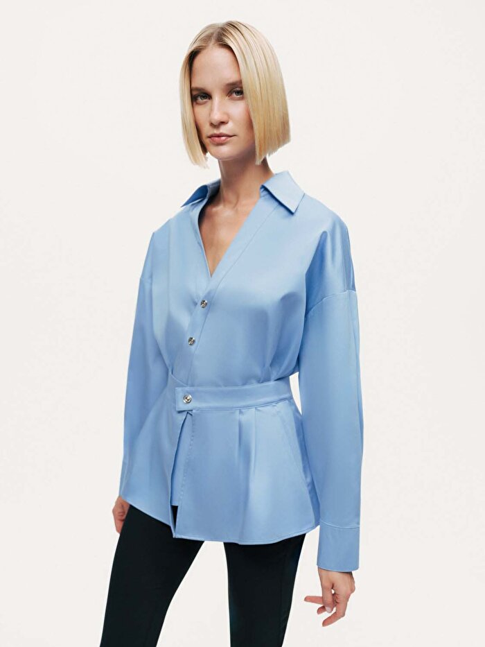 Nocturne Bel Detaylı Poplin Gömlek