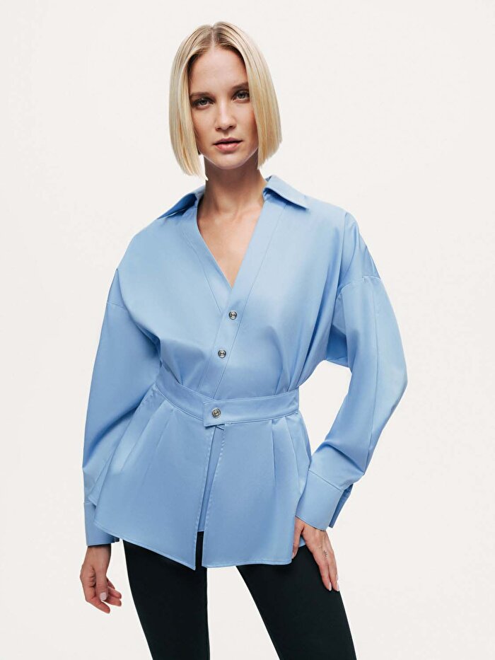 Nocturne Bel Detaylı Poplin Gömlek