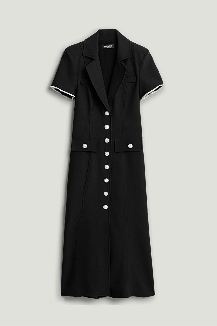 Nocturne Çiçek Düğme Aksesuarlı Maxi Elbise