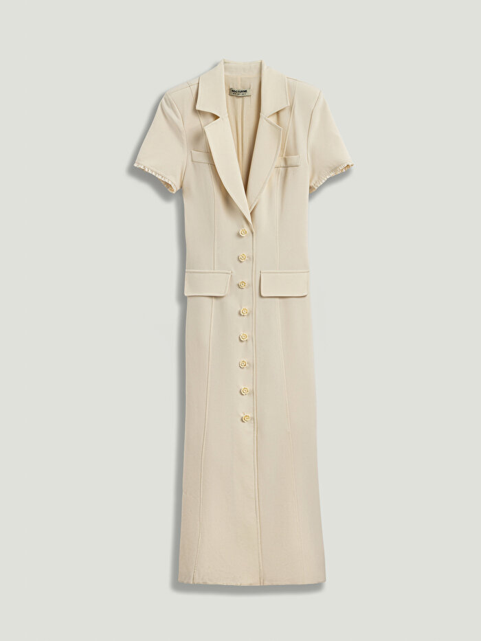 Nocturne Çiçek Düğme Aksesuarlı Maxi Elbise