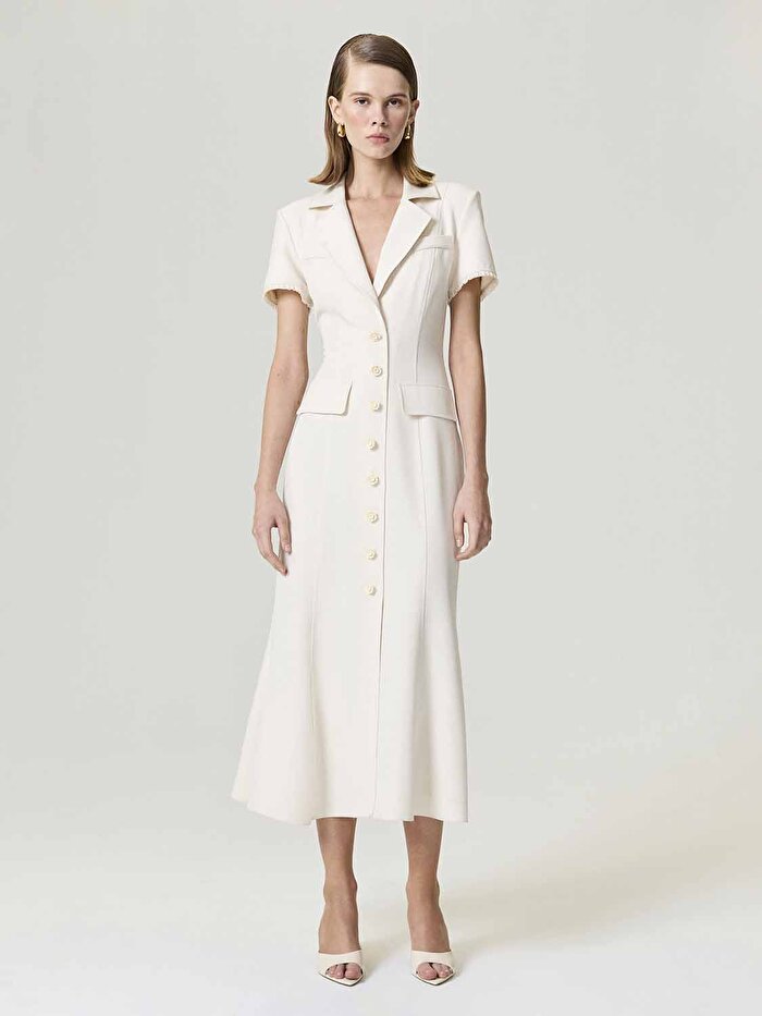 Nocturne Çiçek Düğme Aksesuarlı Maxi Elbise