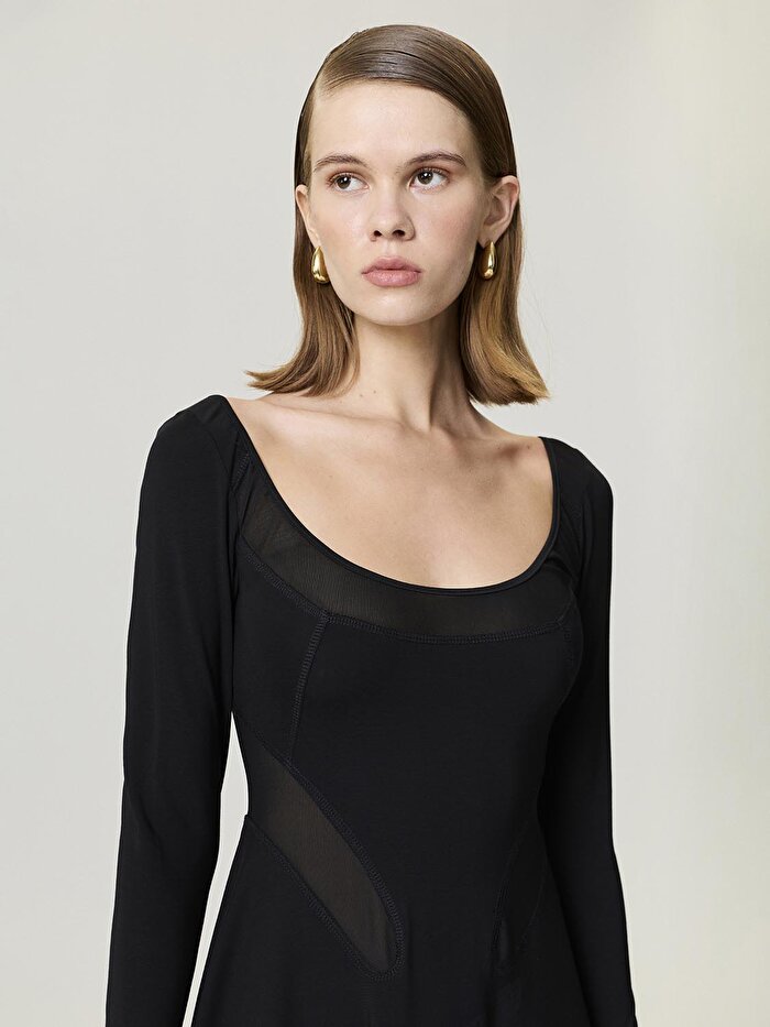 Nocturne Transparan Detaylı Maxi Elbise