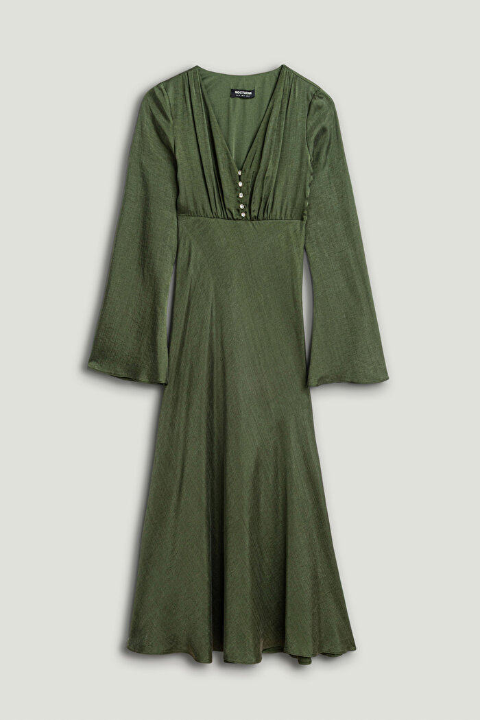 Nocturne Kristal Düğme Aksesuarlı Maxi Elbise