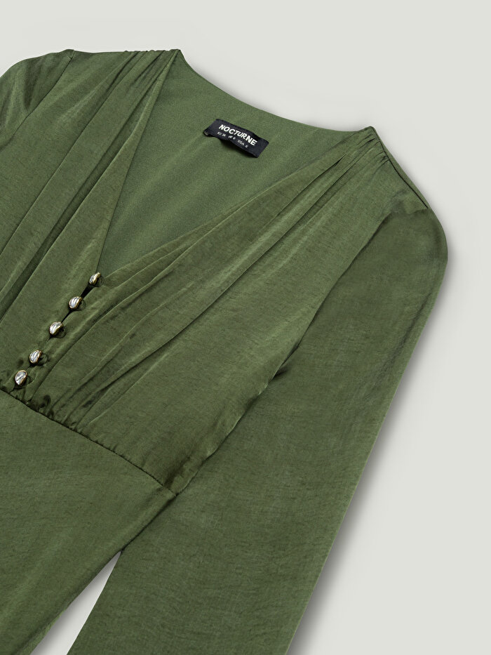 Nocturne Kristal Düğme Aksesuarlı Maxi Elbise