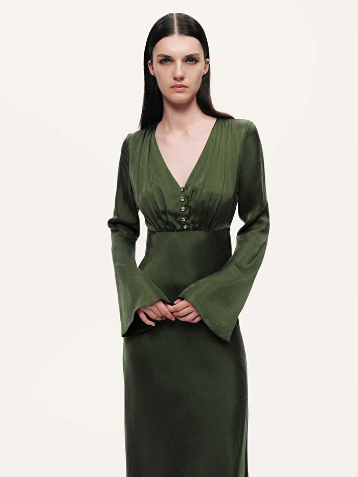 Nocturne Kristal Düğme Aksesuarlı Maxi Elbise