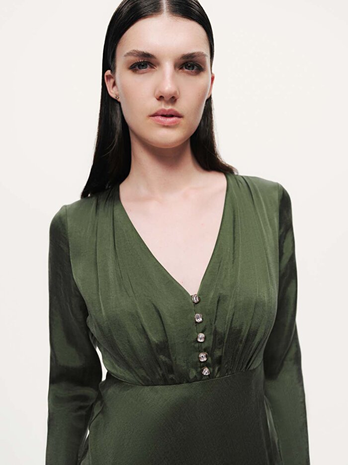 Nocturne Kristal Düğme Aksesuarlı Maxi Elbise