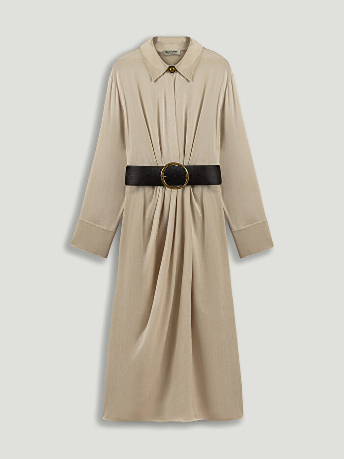 Nocturne Drape Detaylı Kemerli Maxi Elbise