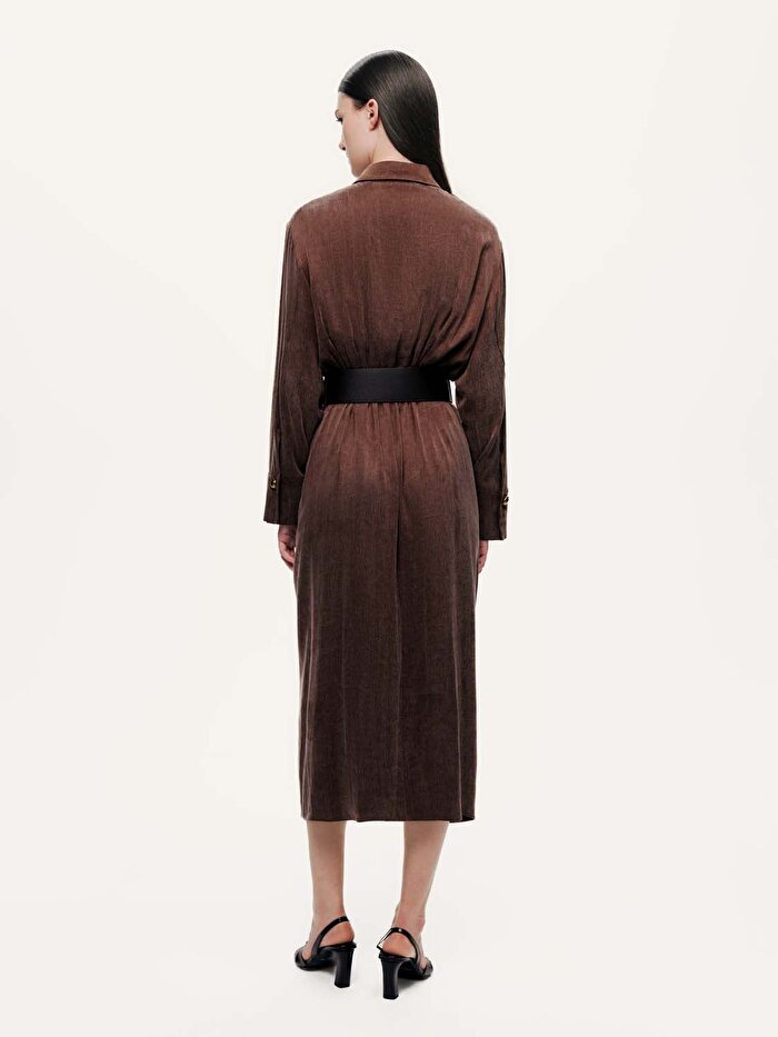 Nocturne Drape Detaylı Kemerli Maxi Elbise