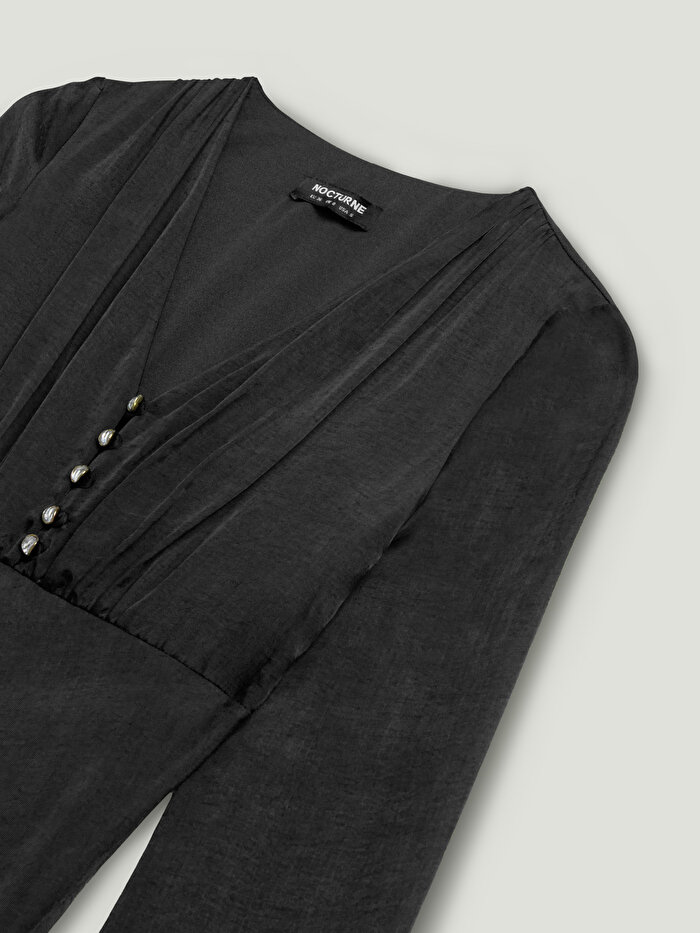 Nocturne Kristal Düğme Aksesuarlı Maxi Elbise