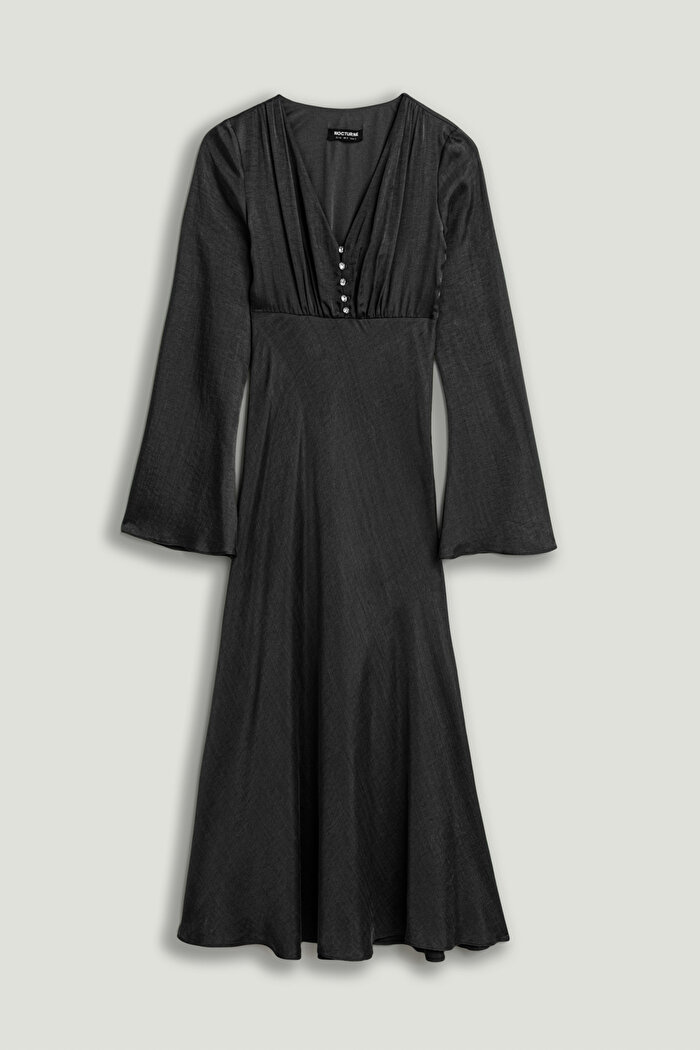 Nocturne Kristal Düğme Aksesuarlı Maxi Elbise